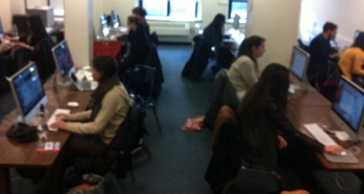 The lone male student in this Northeastern University journalism class is seated in the back right corner. (Credit: Meg Heckman) 
